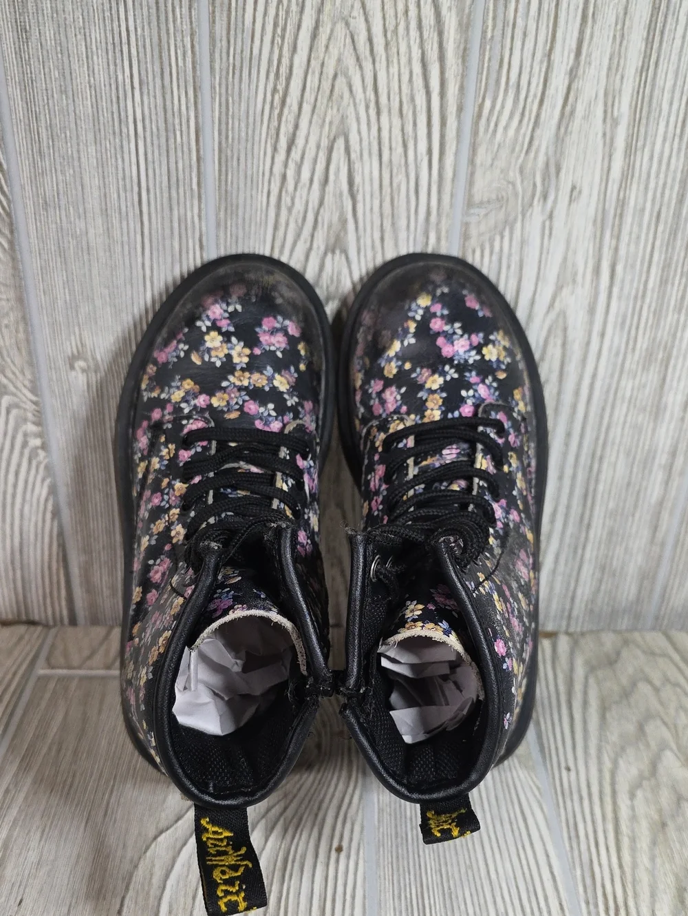 Dr. Martens 1460 Mini Tydee Black Meadow Floral Combat Boots Kids Size 13